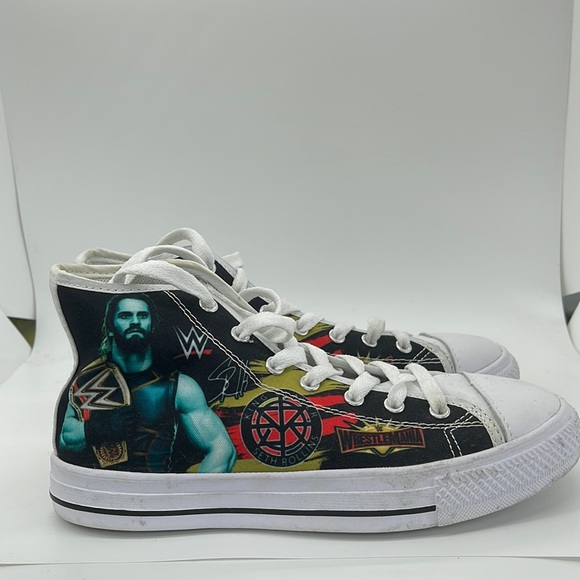 WWE Seth Rollins tennis shoes kids size 5 black and white with pictures - Picture 1 of 8
